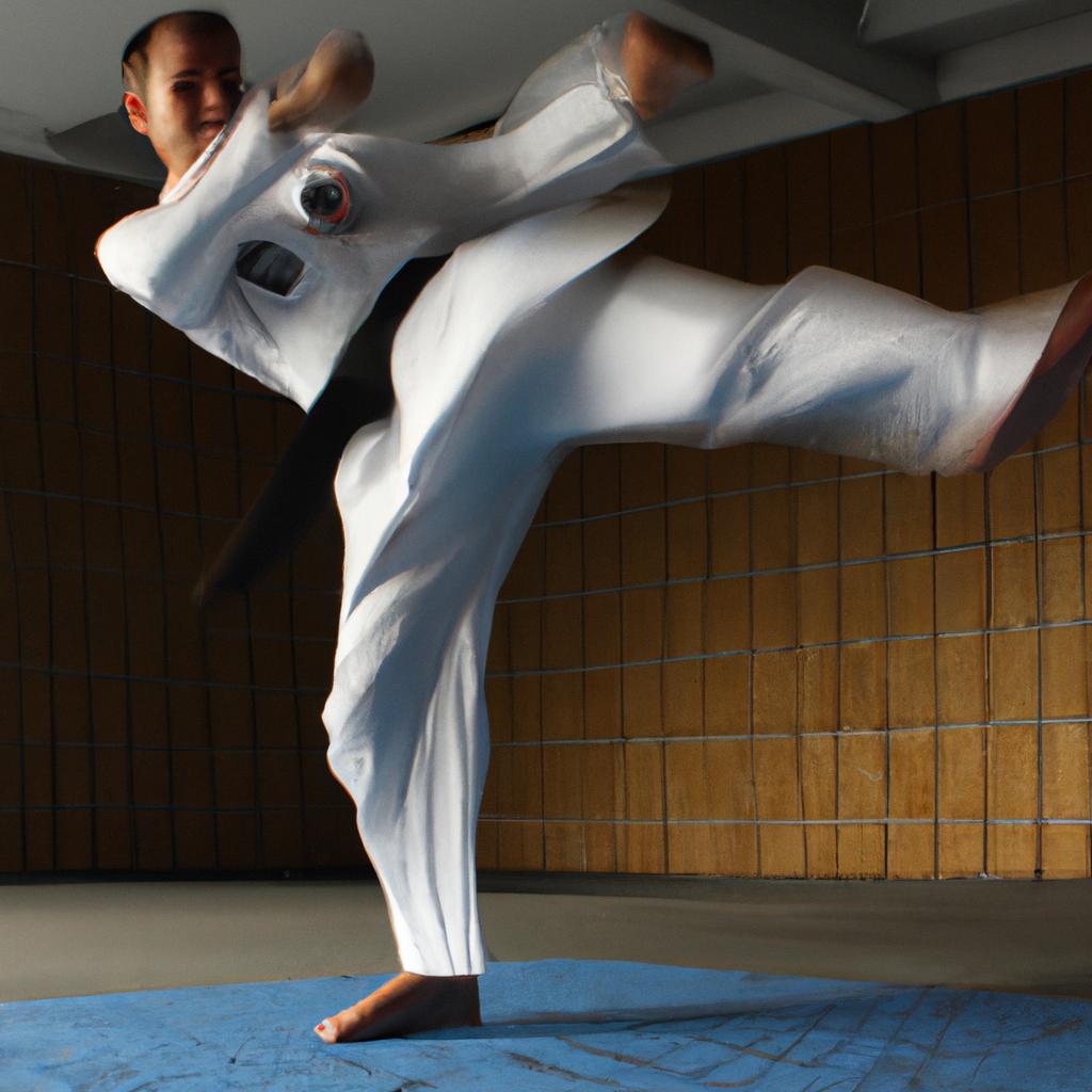 Person performing taekwondo techniques